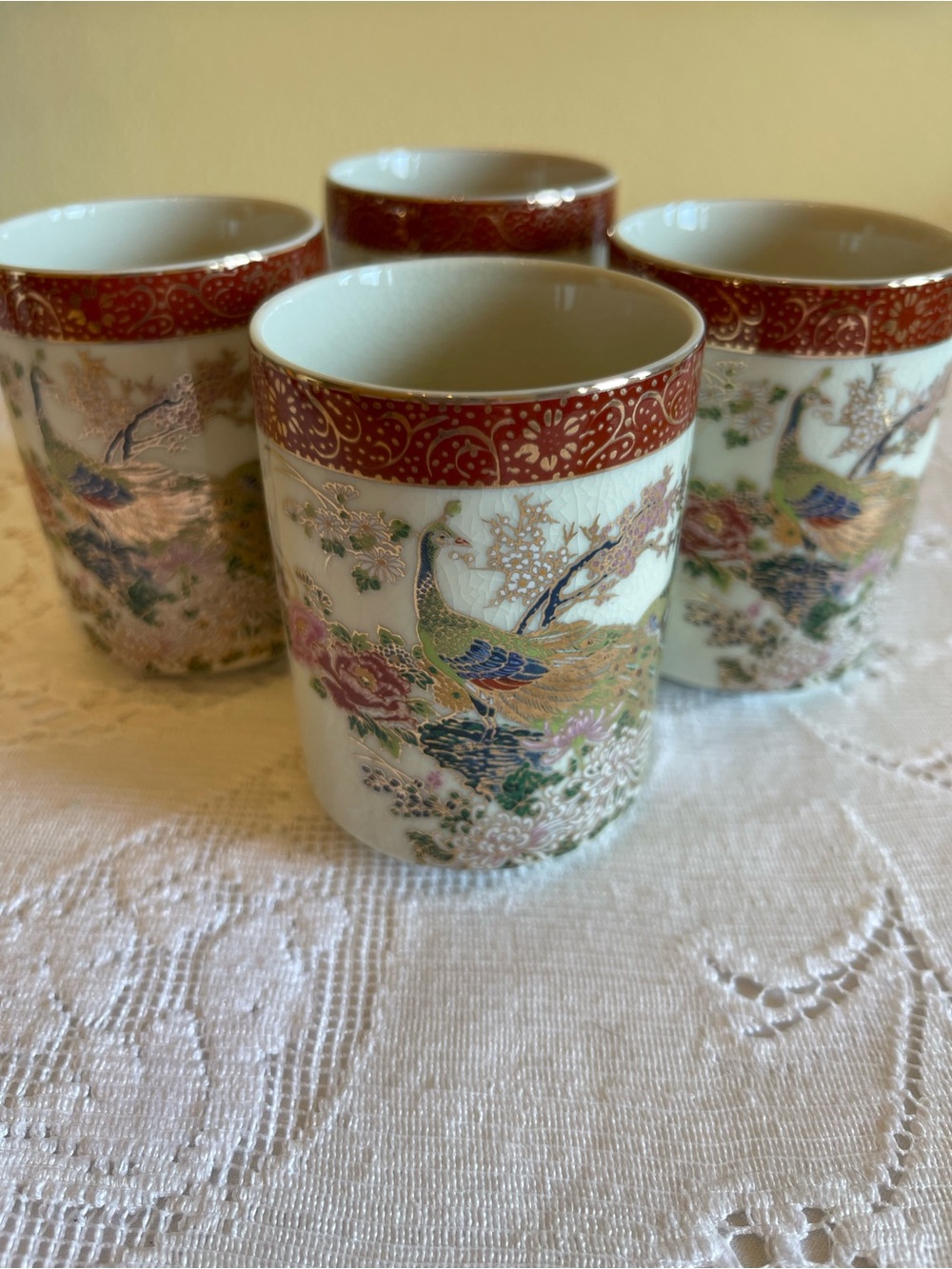 Vintage Satsuma Peacock Tea Tumblers Set of 4